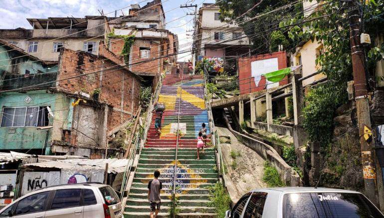 Image of favela in Rio with artwork.